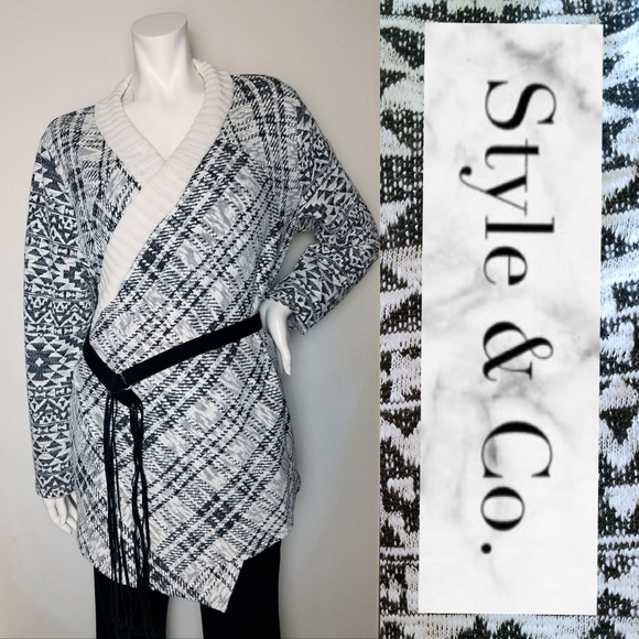 Aztec Meets PLAID Prints Soft Oversized Knit Cardigan Boho Sweater style&co L XL - Picture 6 of 8